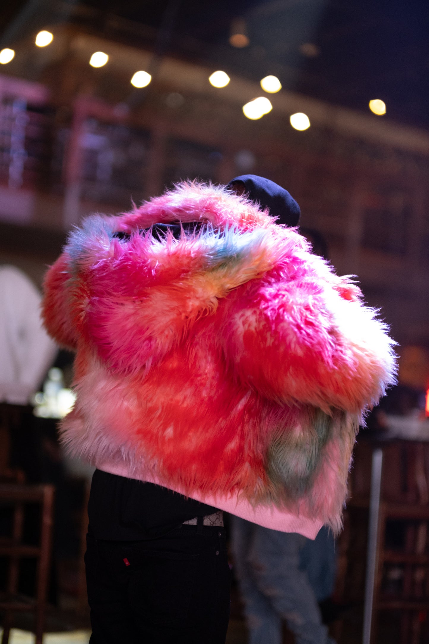 RabbitJax Hand-Dyed Rainbow Faux Fur Coat
