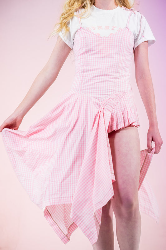 "Pretty in Pink" Gingham High Low Handkerchief Sun Dress